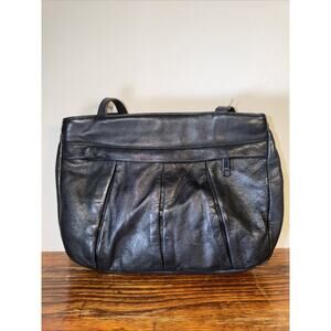 MessAges Black Leather Shoulder Bag Vintage Y2K Minimalist Purse